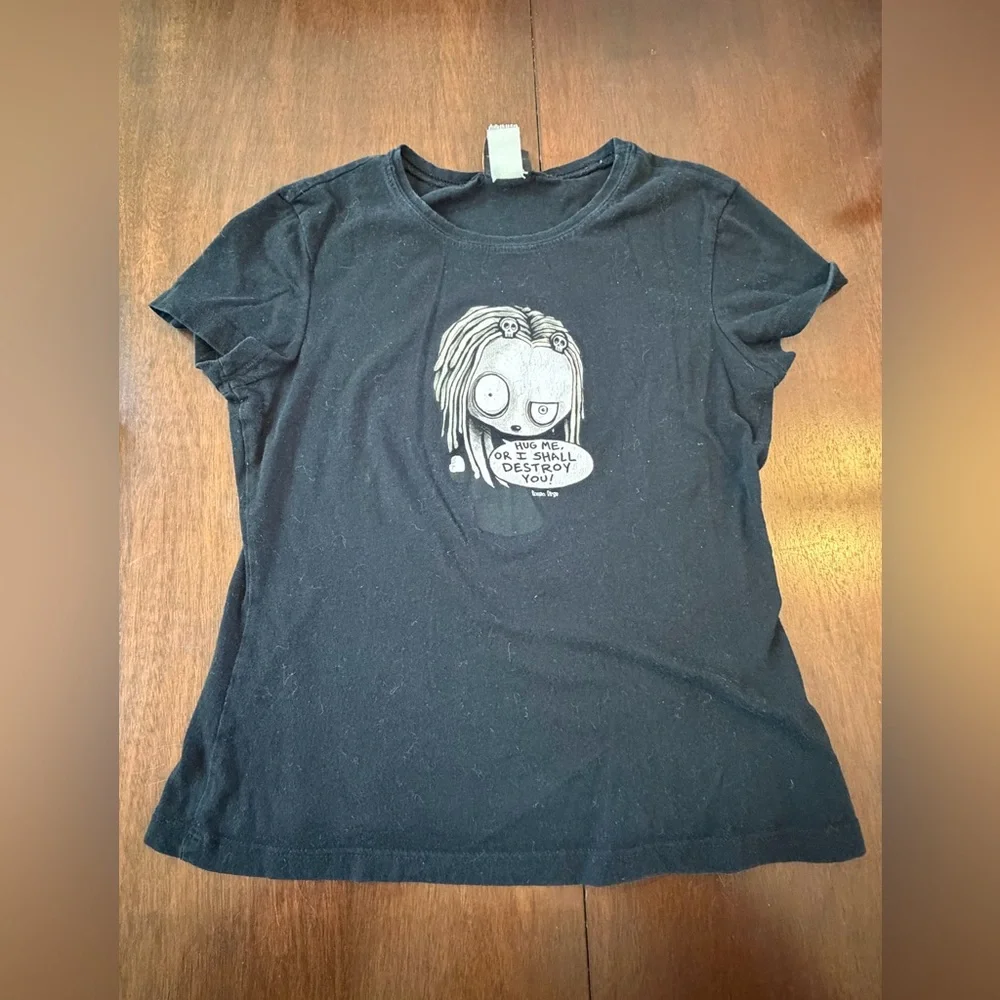 Mighty Fine Doe Lenore Roman Dirge Y2K Black Graphic Short Sleeve T-Shirt Top - Picture 3 of 12